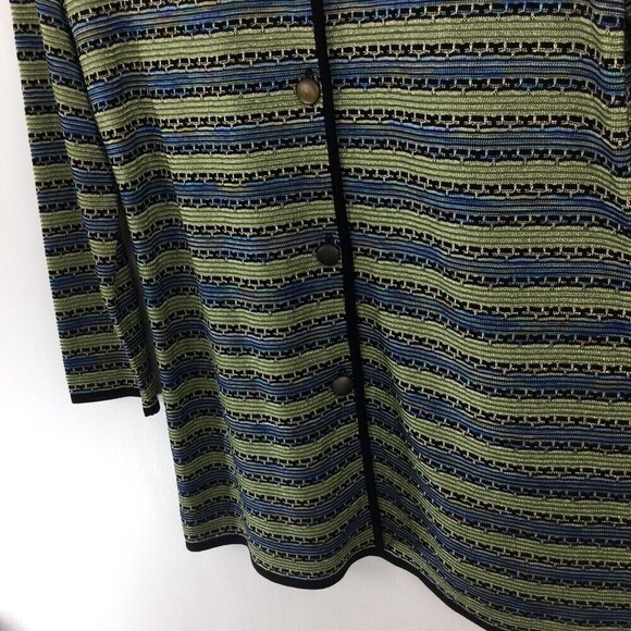 Exclusively Misook Metallic Striped Collared Button Down Knit Cardigan Sweater L - Picture 3 of 11